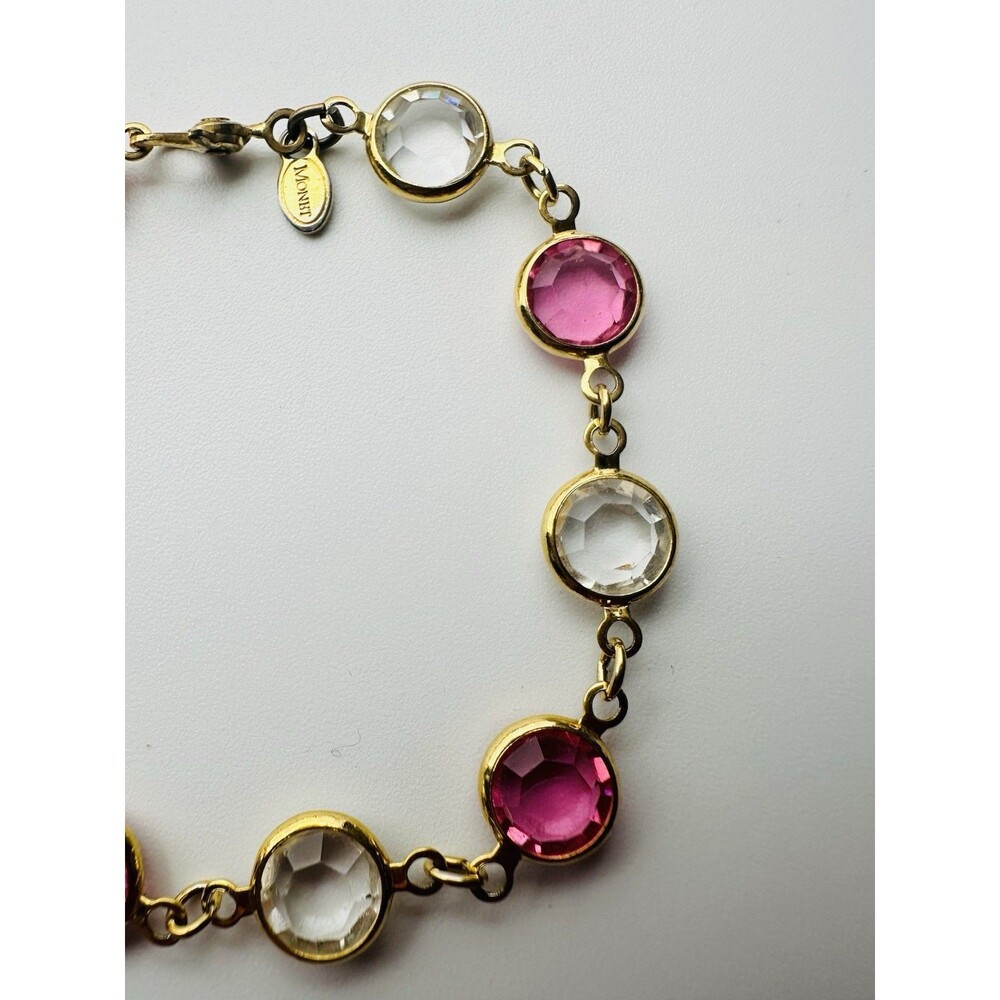 Vintage Monet Goldtone Pastel Pink Crystal Bracelet 7” - Picture 5 of 7